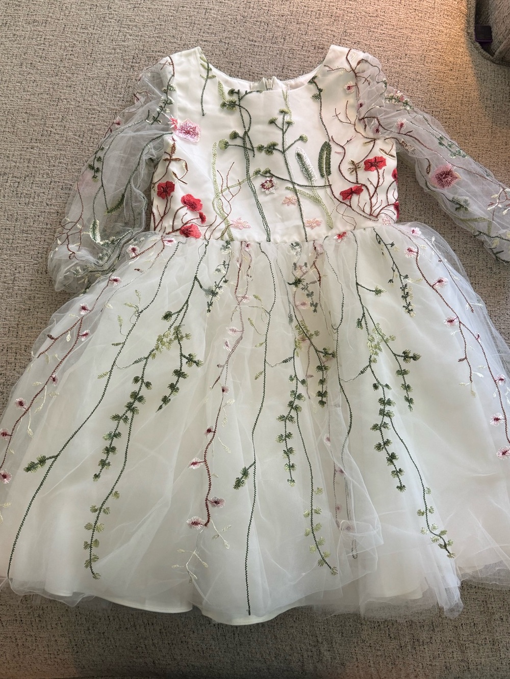 JJs House White Floral Embroidered Tulle Girls Dress